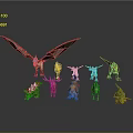 Colorful Character Creature Models With Different Types Of Winged Dinosaurs And Deer Figures