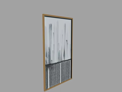 Abstract Black White Gray Cityscape Painting With Golden Frame Hanging On Wall 3d model