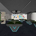 Modern Billiard Room Interior With Multiple Tables V Shaped Bases And Grid Ceiling 3d model