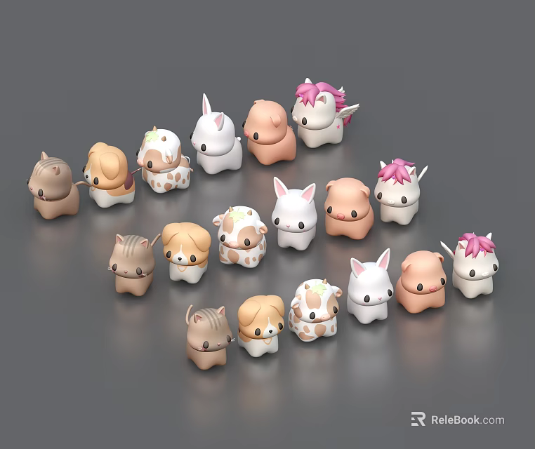 Cute Assorted Animal Shaped Plush Dolls With Various Designs And Decorative Details 3d model 