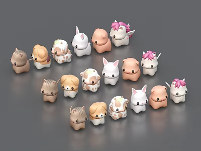 Cute Assorted Animal Shaped Plush Dolls With Various Designs And Decorative Details 3d model