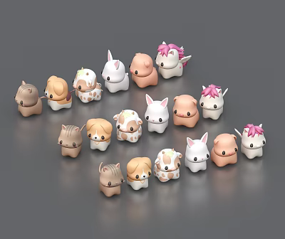 Modern Toy Animal Cartoon Animal Edition Animal Hand-painted Animal Forest Small Animal Puppy Kitten Little Rabbit 3d model