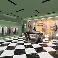 Modern Public Office Space Interior With Green Walls And Checkered Floor