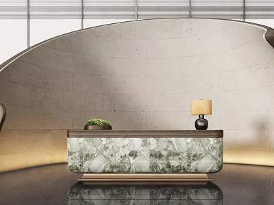 Elegant Modern Hotel Reception Counter With Marble Surface And Table Lamp Decoration 3d model