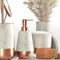 Stylish Copper And White Bathroom Accessories With Mirror Soap Dispenser Brushes And Pampas Grass