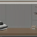 White Venetian Blinds In Modern Living Room With Sofa Chair And Floor Lamp
