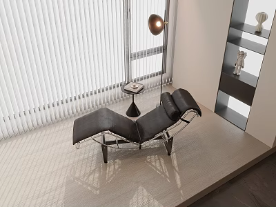 Modern Lounge Chair in Indoor Space with Window Blinds Floor Lamp and Side Table 3d model
