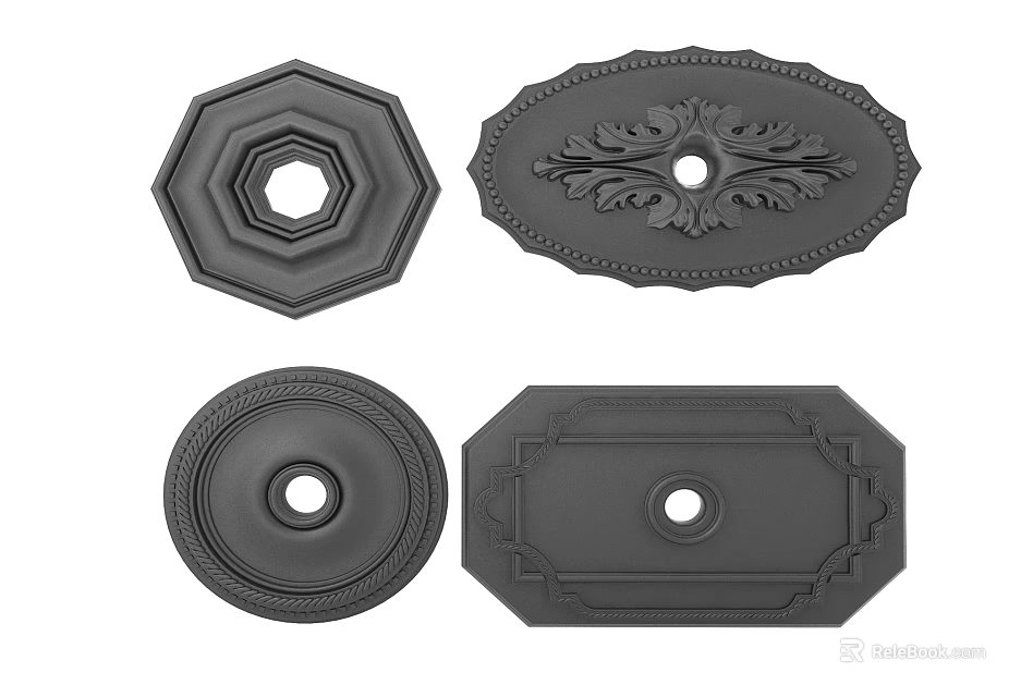 Intricate Carved Ceiling Medallions with Ornate Designs and Various Shapes for Home Interior Decoration 3d model 