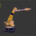 Yellow Industrial Robot Arm With Blue Base And Mechanical Structure Design 3d model