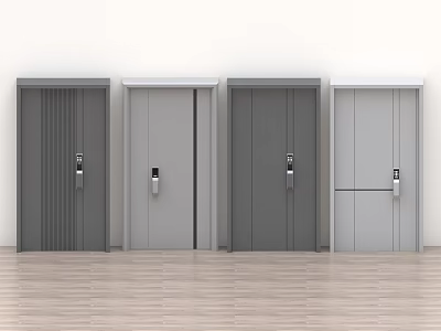 Modern Interior Doors In Different Gray Tones With White Wall And Wooden Floor 3d model