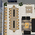 Modern Conference Room With Long Table Chairs Green Plants Large Screen And Lounge Area
