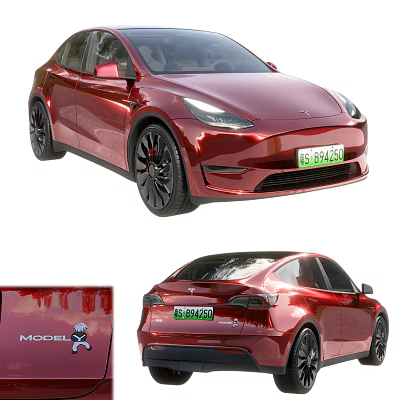 Red Tesla Model Y Car Exterior Design Featuring Front Rear View And Stylish Black Rims 3d model