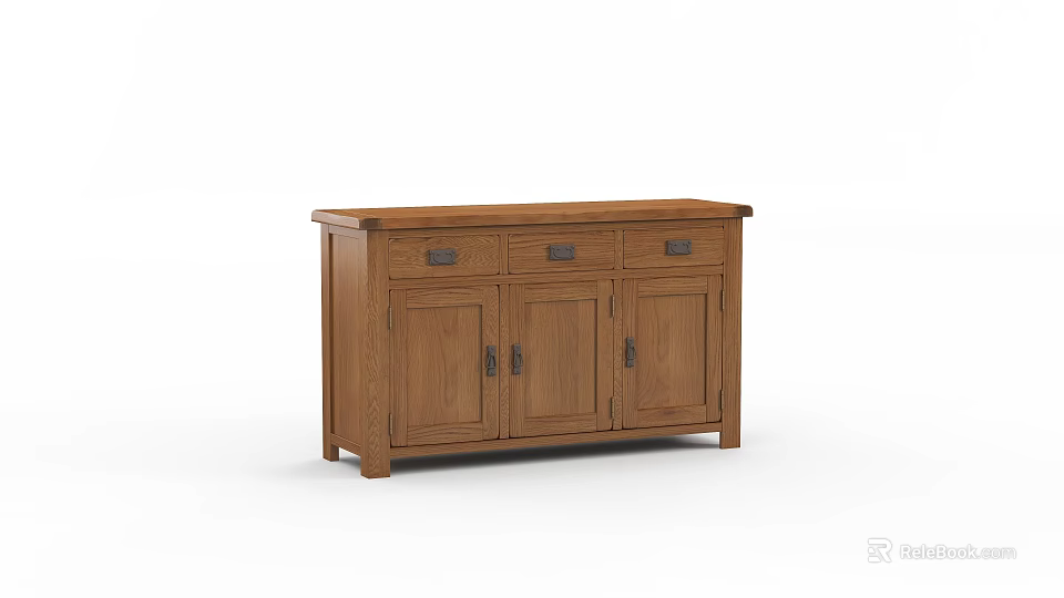 Classic Solid Oak Wooden Storage Cabinet With Three Doors And Drawers Design 3d model 