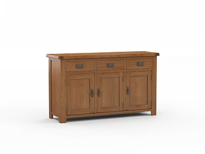 Classic Solid Oak Wooden Storage Cabinet With Three Doors And Drawers Design 3d model