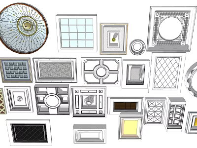 Various Stylish Ceiling Designs with Different Shapes and Decorative Patterns 3d model