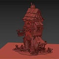Cartoon Scene Featuring Cute Multi Story Tower With Yellow Roof Windows And Doorway Decorations