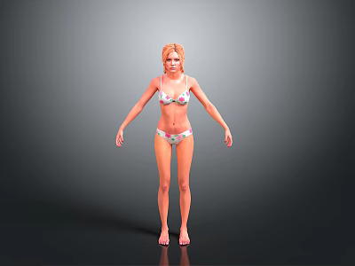 Woman Wearing Floral Bikini Standing Against Gray Background Full Body View 3d model