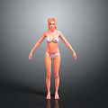 Woman Wearing Floral Bikini Standing Against Gray Background Full Body View