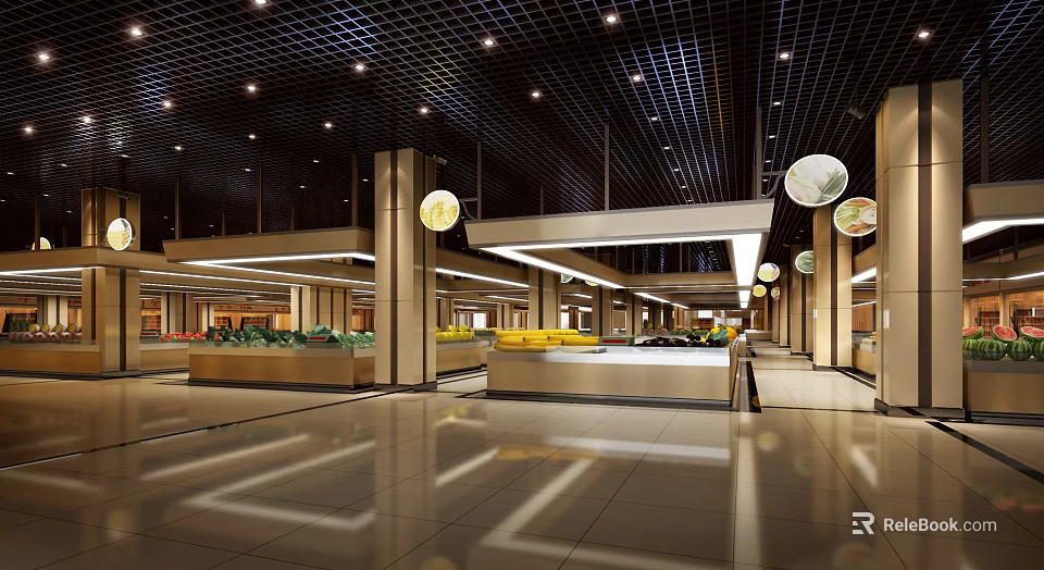 Modern Supermarket And Department Store Interior With Bright Lighting And Product Shelves 3d model 