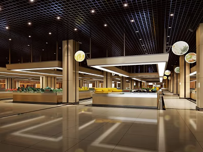 Modern Supermarket And Department Store Interior With Bright Lighting And Product Shelves 3d model