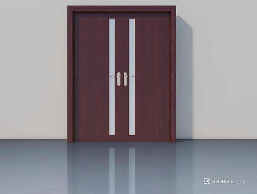 Dark Brown Swing Door With White Vertical Strips And Silver Handles 3d model 