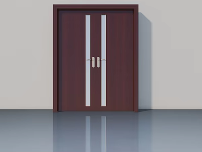Dark Brown Swing Door With White Vertical Strips And Silver Handles 3d model