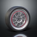 Car Alloy Wheel Rim With Silver Spokes Red Accent And Black Tire Design