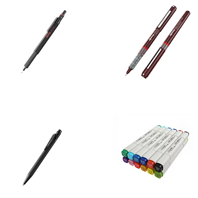 Colorful Writing Pens And Marker Set With Assorted Colors And Various Styles 3d model