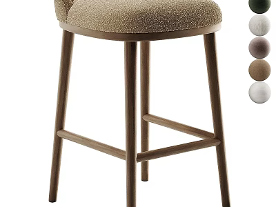 Modern Beige Bar Stool With Upholstered Seat Wooden Legs And Multiple Color Options 3d model