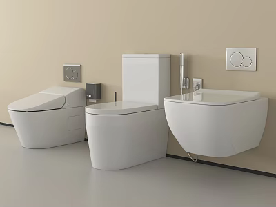 Modern White Bathroom Toilets With Wall Mounted And Floor Standing Designs And Control Panels 3d model