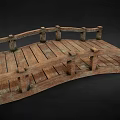 Rustic Arched Wooden Bridge Featuring Railings And Weathered Wooden Planks