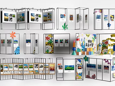 Versatile Display Stands With Various Designs And Display Panels For Exhibition Use 3d model