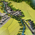 Rural Residential Area Birds Eye View Planning With Farmland River And Roads