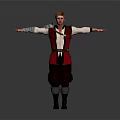 Male 3D Character In Red Beige Outfit With Shoulder Armor Standing Arms Outstretched