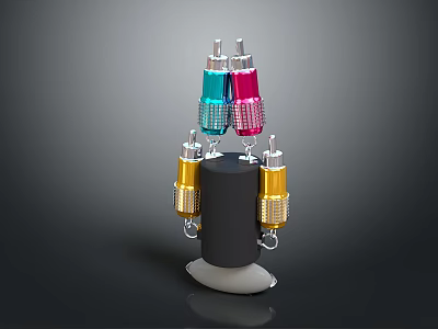 Colorful Jewelry Pendants And Earrings On Black Display Stand With Gold Blue Pink Designs 3d model