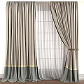 Gray Gold Trim Thick Curtains With Sheer Layer And Tieback For Home Window Design