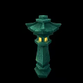 Green Stone Outdoor Light with Traditional Carved Design and Illuminated Pagoda Top