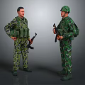 Game and Movie Military Characters in Camouflage Uniforms with Gear and Firearms Talking