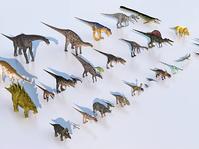 Various Species of Colorful Reptile Dinosaur Models in Different Poses 3d model