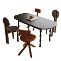 Stylish Dining Table and Chairs Set with Oval Black Tabletop and Striped Backrest 3d model
