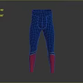 Blue Checkered Tight Fitting Leggings With Red Lower Legs And White Stripes