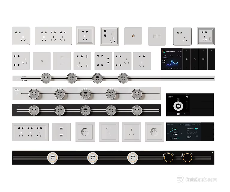 Stylish Modern Home Switch Panels With Various Designs Sockets And Smart Control Features 3d model