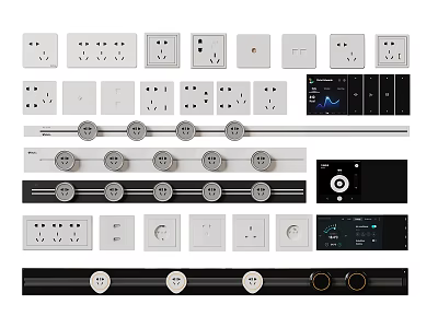 Stylish Modern Home Switch Panels With Various Designs Sockets And Smart Control Features 3d model