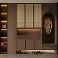 Modern Interior Wooden Shoe Cabinet With Storage Bench Clothing Hanger And Shoes