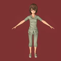 3D Character In Striped Pajamas With Arms Outstretched Standing On Red Background