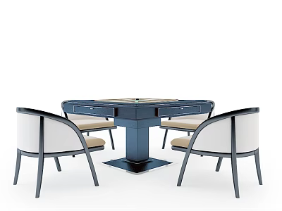 Entertainment Table With Drawers And Four Upholstered Chairs Dark Blue Frame 3d model