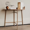 Wooden Console Table Displaying Terracotta Vase Dried Branches Decorative Items On Light Wall Wooden Floor