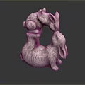 Two Cute Rabbits Sculpture in Circular Hugging Pose with Smooth Textured Design 3d model