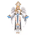 Woman in Angelic Costume with White Wings Golden Crown and Blue Accents