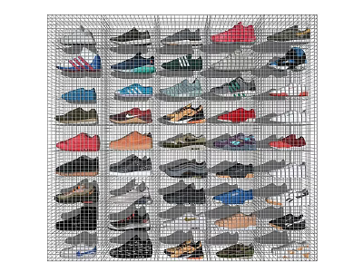 Organized Grid Design Shoe Cabinet With Neatly Arranged Various Colorful Shoes 3d model